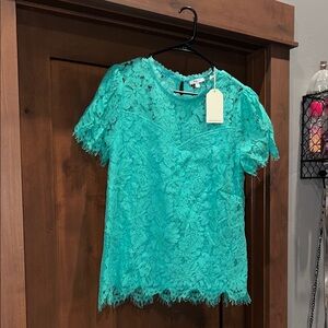 Jodifl Lace/Crochet Short Sleeve Top-Mint